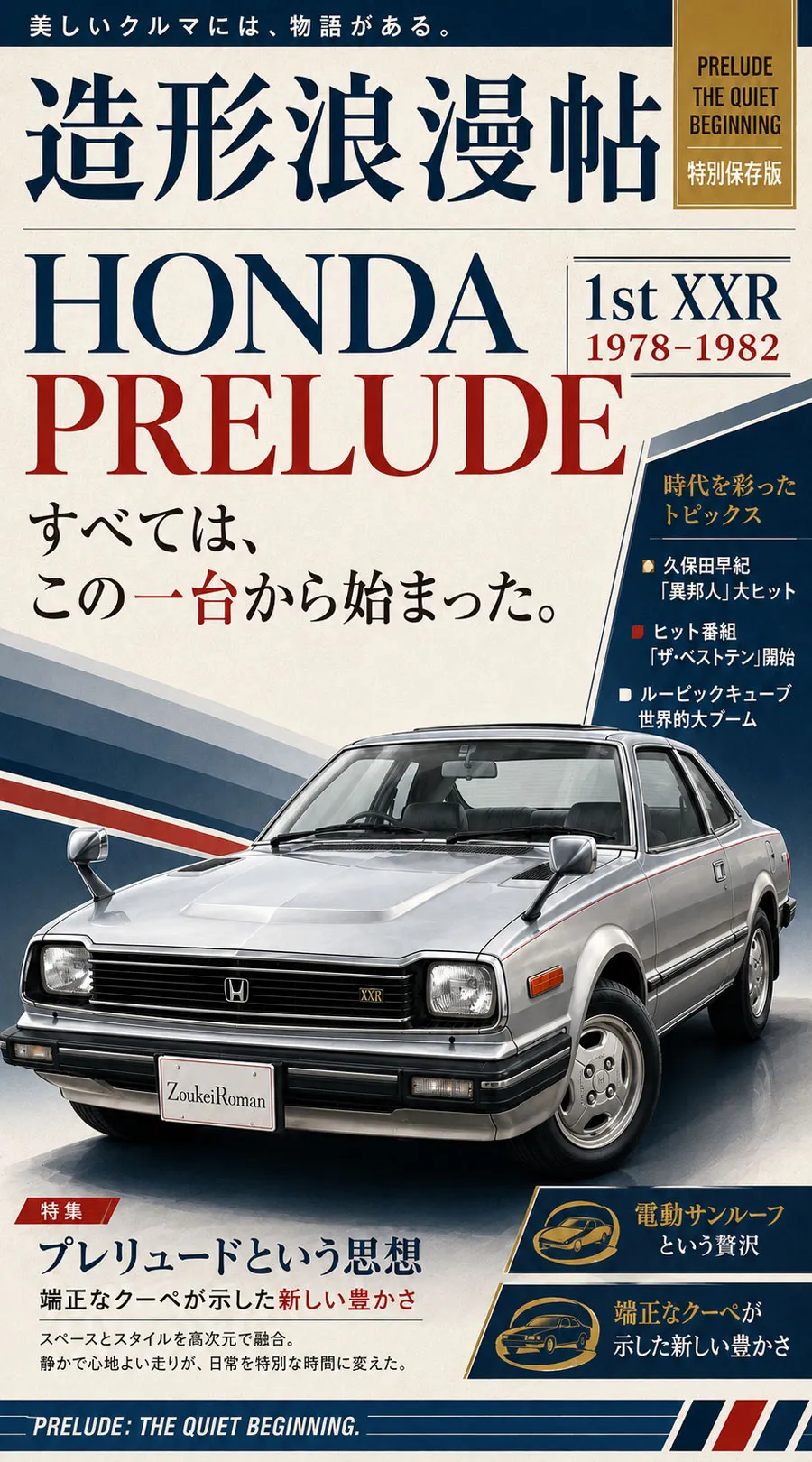 初代ホンダ・プレリュードXXRを紹介する造形浪漫帖の雑誌風表紙