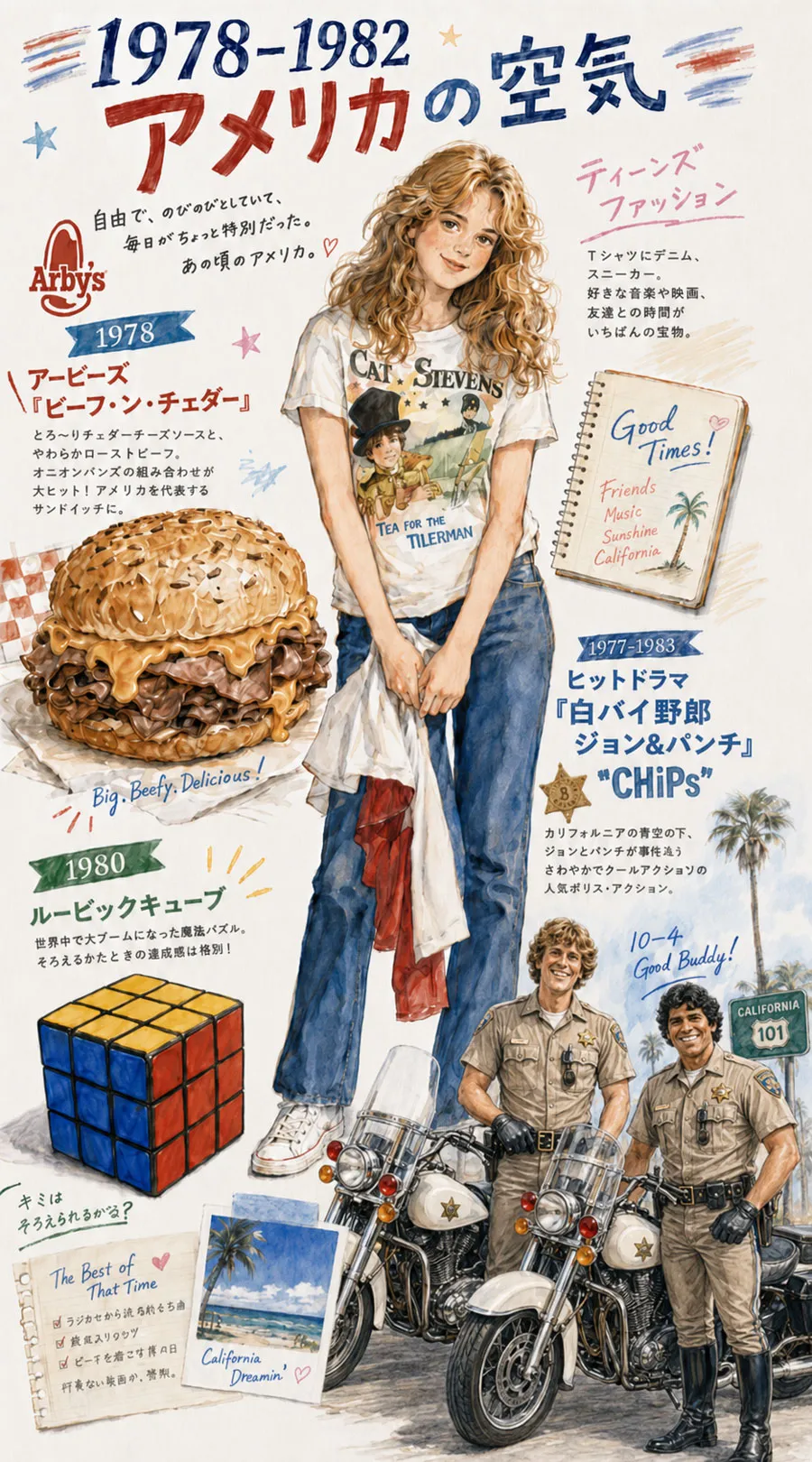 ティーンズファッション、アービーズ、ルービックキューブ、白バイ野郎ジョン&パンチで描く1978年から1982年のアメリカ