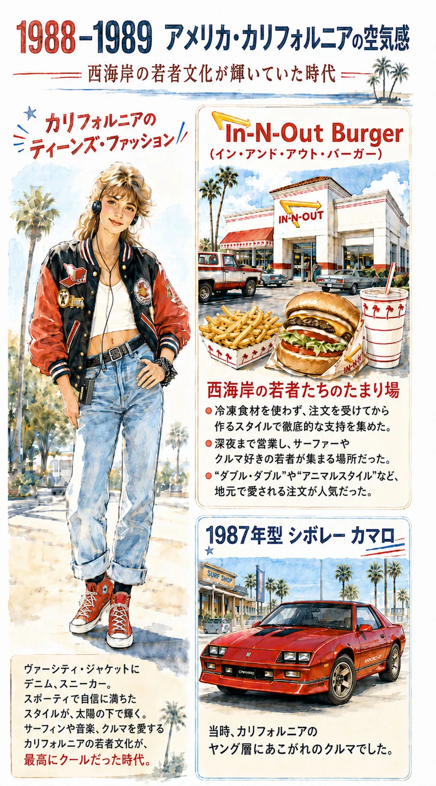1988年から1989年のカリフォルニアの若者文化と赤いシボレー・カマロ