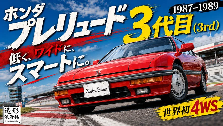 赤いホンダ・プレリュード3代目前期型がサーキットを走る記事アイキャッチ画像