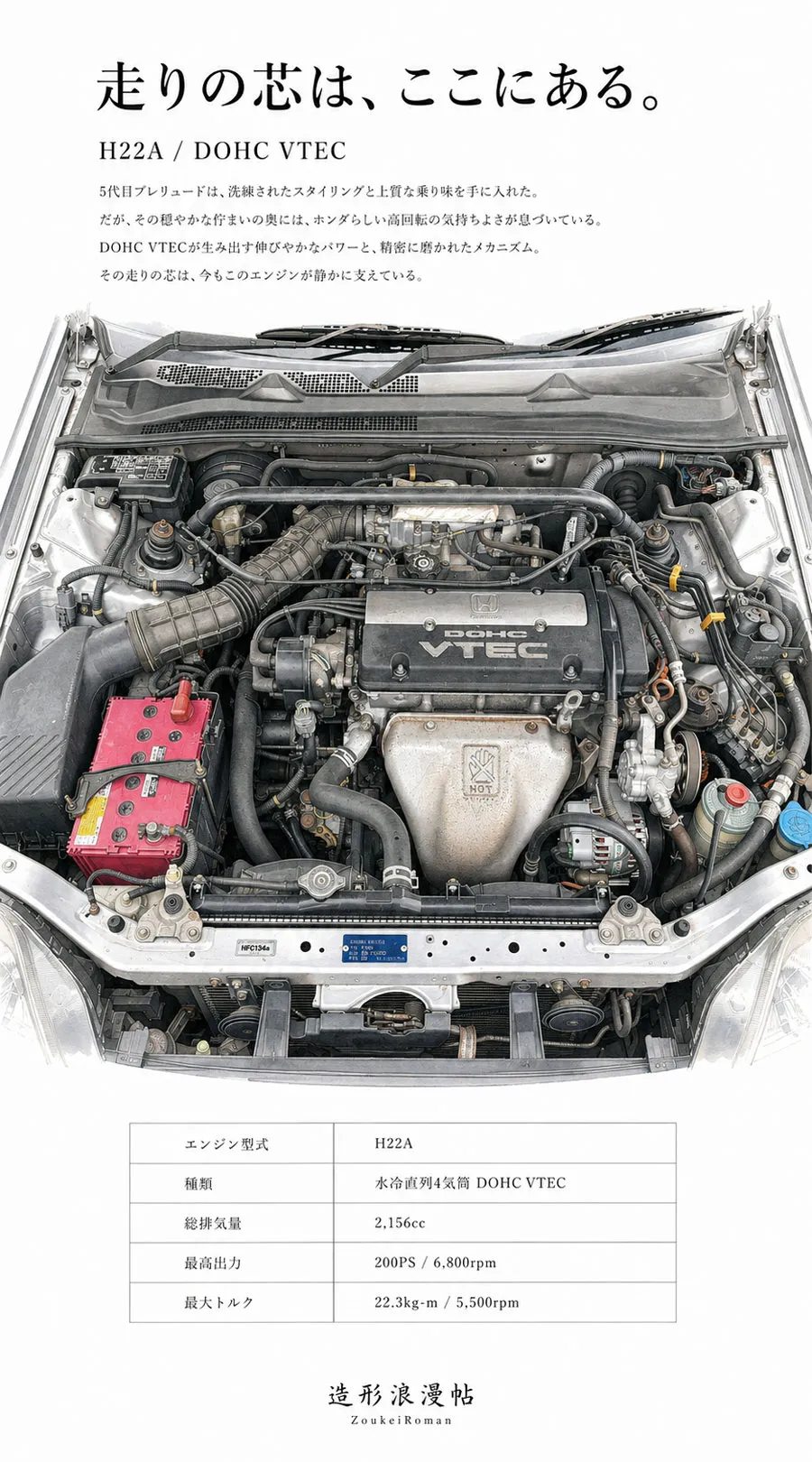 5代目ホンダ・プレリュードのH22A DOHC VTECエンジンルーム