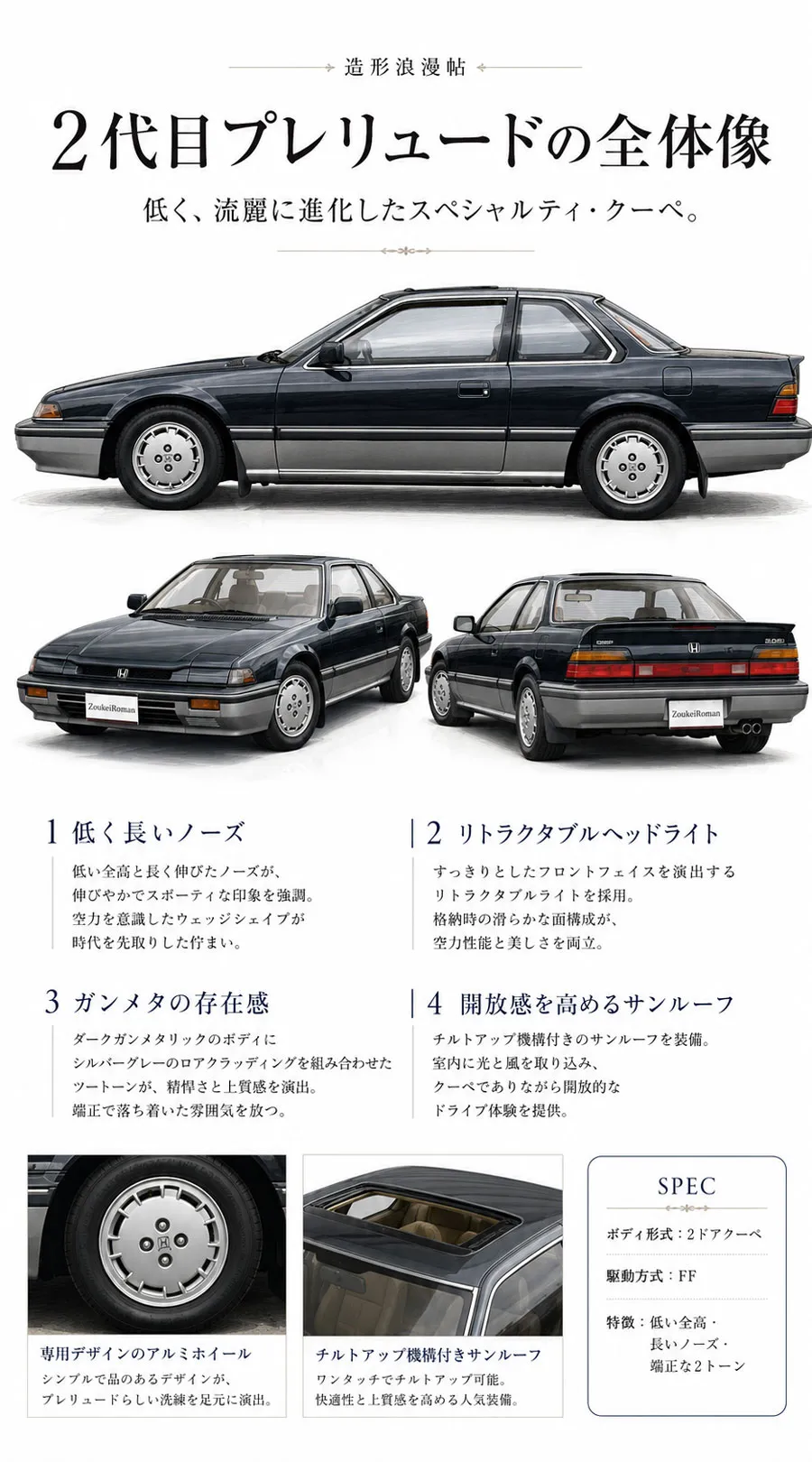 サイドビュー中心の「2代目プレリュードの全体像」画像